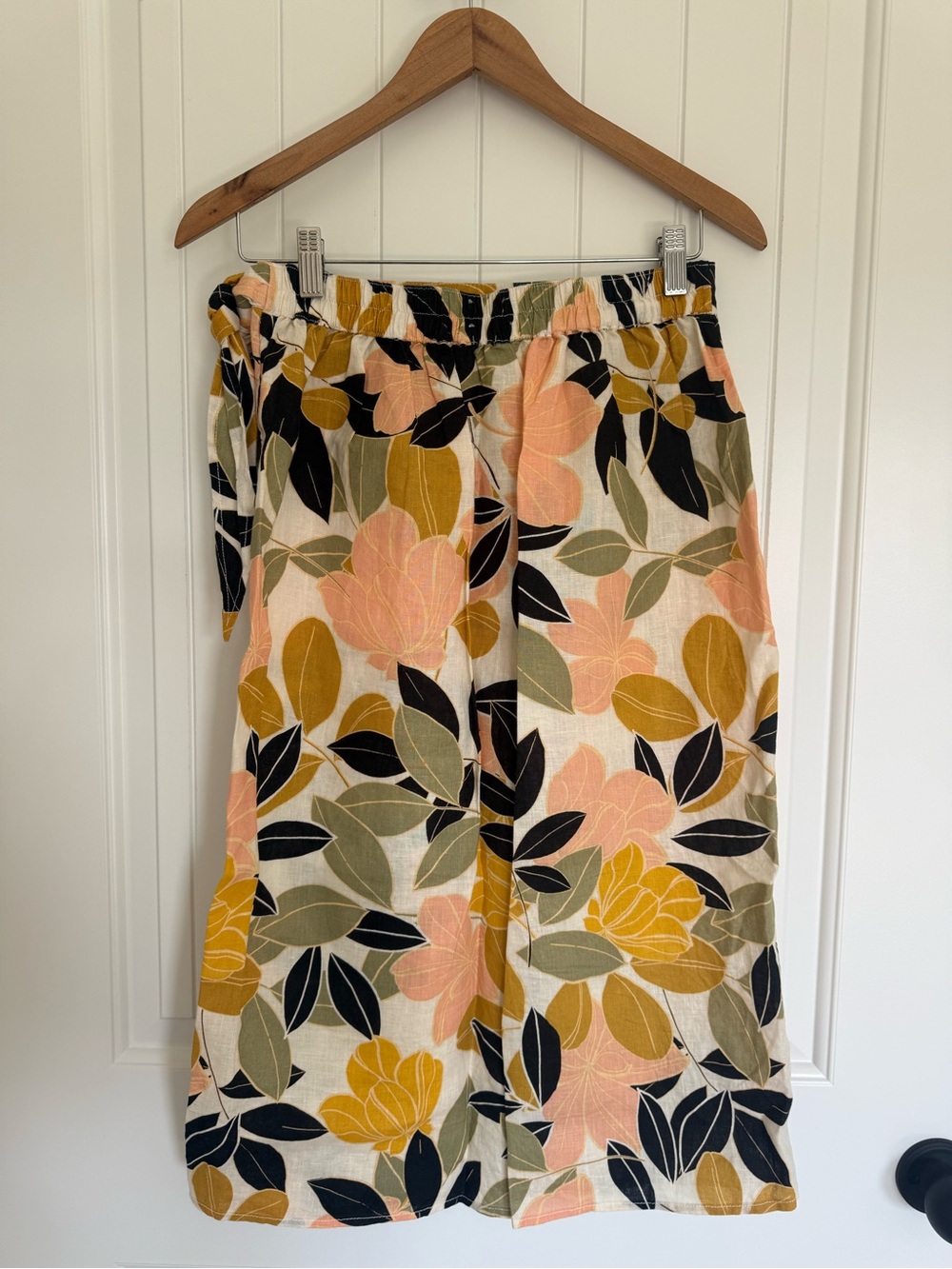 Rachel Zoe 100% Linen Tropical Floral Faux Wrap Midi Skirt Vacation Boho Summer - Picture 5 of 8